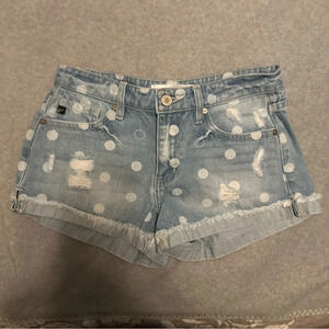 Kancan Women's Mid-Rise Polka Dot Frayed Hem denim Short size XS
